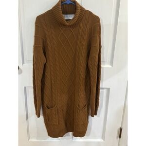 liny xin Cable Knit Sweater Turtleneck Dress  Superfine Merino Wool XL